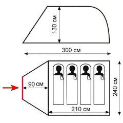 Палатка 4-х мест TOTEM Summer 4 Plus (V2), цвет зеленый (6939646)