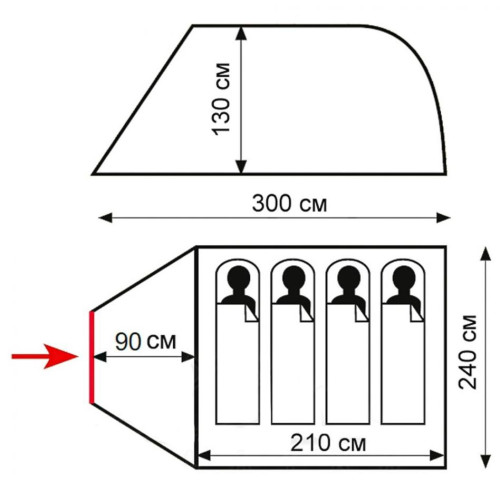 Палатка 4-х мест TOTEM Summer 4 Plus (V2), цвет зеленый (6939646)