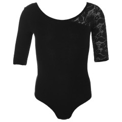 Купальник гимнаст SIMA 3/4 рукав кружево реглан , цвет черный (р. 28) (3794972)