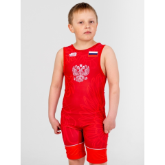 Трико борцовское BOYBO PROFI GERB BT30 одностороннее, цв. красный, р. XXXS