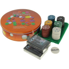 Игра настольная ПОКЕР POKER CHIPS (120 фишек с номиналом, 1 фишка дилера, сукно, карты 2 колоды) (427372)