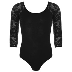 Купальник гимнаст SIMA Кружево 3, хлопок 95%, эластан 5%, длинный рукав, цвет черный (р. 34) (379499