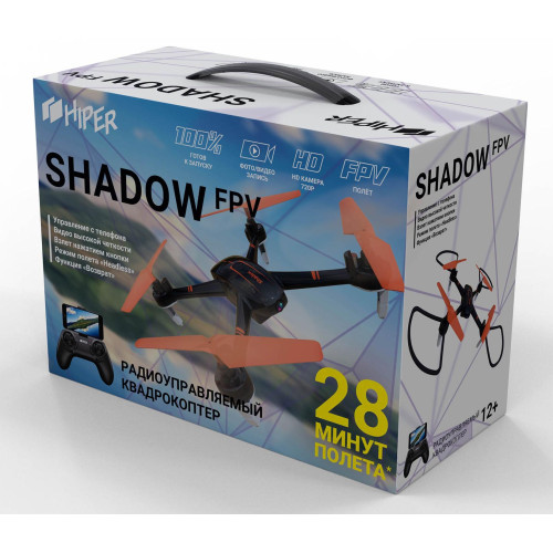 Игрушка КВАДРОКОПТЕР Hiper HQC-0001 SHADOW FPV 1Mpix 720p WiFi ПДУ