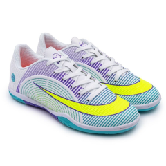 Бутсы ф/б VIRTEY INDOOR 23014, иск.кожа, цв. белый/фиолетовый/зеленый, р.36