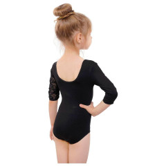 Купальник гимнаст SIMA 3/4 рукав кружево реглан , цвет черный (р. 28) (3794972)
