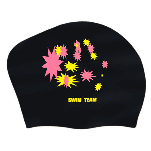 Шапочка для плавания SPRINTER SWIM TEAM KW-S (для длинных волос) звёзды, черный