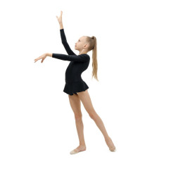 Купальник гимнаст SIMA лайкра с юбкой, длинный рукав, цвет черный (р. 30) (871356)