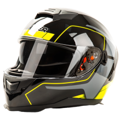 Шлем мото интеграл HIZER J5318 #1 (S)  black/yellow (2 визора) (13503)