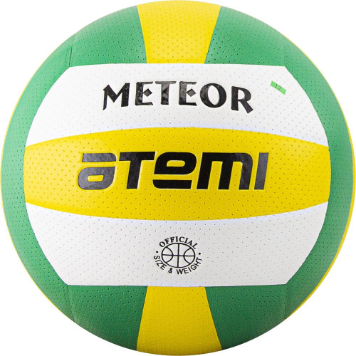 Мяч в/б ATEMI METEOR, синт.кожа ПВХ, зеленый/желтый/белый