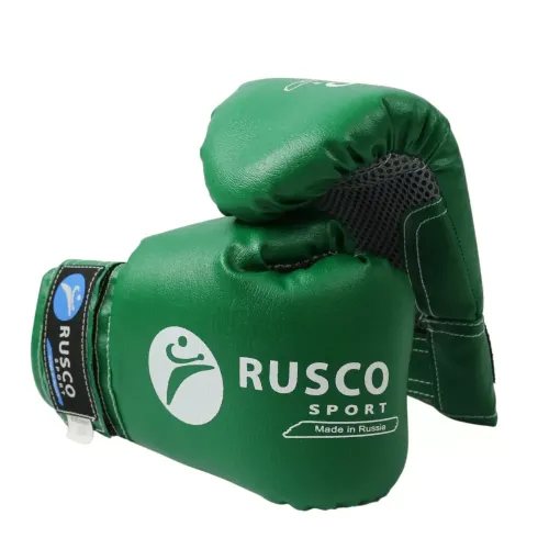 Перчатки боксерские RUSCOsport детские, кож.зам., 4 OZ, зеленые