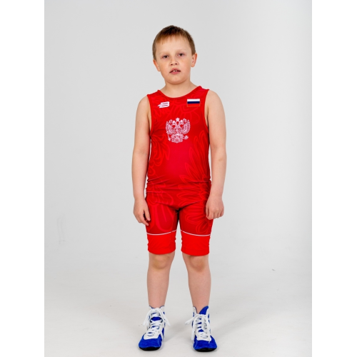 Трико борцовское BOYBO PROFI GERB BT30 одностороннее, цв. красный, р. S