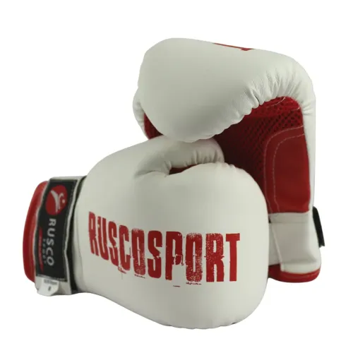 Перчатки боксерские RUSCOsport детские, кож.зам., 6 OZ, белый/красный