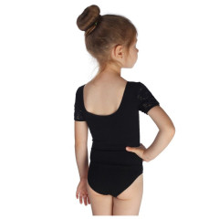 Купальник гимнаст SIMA короткий рукав гипюр , кокетка, цвет черный (р. 36) (3794952)