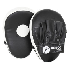 Лапа боксерская RuscoSport (иск. кожа, тент) изогнутые черно-белые, пара