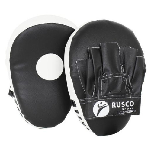 Лапа боксерская RuscoSport (иск. кожа, тент) изогнутые черно-белые, пара