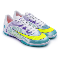 Бутсы ф/б VIRTEY INDOOR 23014, иск.кожа, цв. белый/фиолетовый/зеленый, р.39