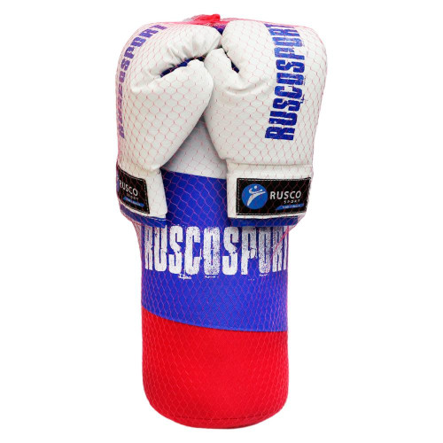 Набор боксерский детский RUSCOsport (перчатки 6 ун., к/з + мешок) триколор синий