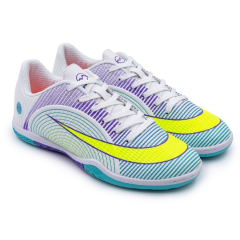 Бутсы ф/б VIRTEY INDOOR 23014, иск.кожа, цв. белый/фиолетовый/зеленый, р.42