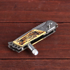 Нож складной полуавтоматический, ручка под кость, фиксатор, фонарик, лезвие 6 см (1297719)