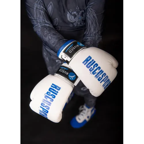 Перчатки боксерские RUSCOsport детские, кож.зам., 6 OZ, белый/синий