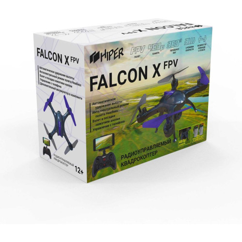 Игрушка КВАДРОКОПТЕР Hiper HQC-0003 Falcon X FPV 0.3Mpix VGA WiFi ПДУ черный/фиолетовый
