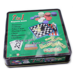 Игра настольная 7 в 1 Magnetic Board (магнитное поле, домино, карты, нарды, шашки, шахматы, 60 покерных фишек, крибидж)
