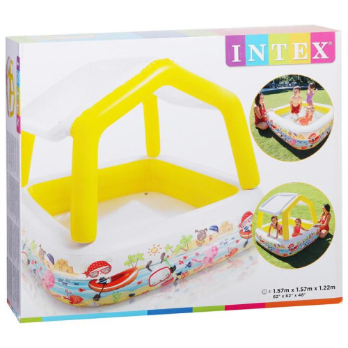 Бассейн INTEX 57470 надувной с навесом от солнца, 157х157х22см, 2+