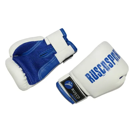 Перчатки боксерские RUSCOsport детские, кож.зам., 6 OZ, белый/синий
