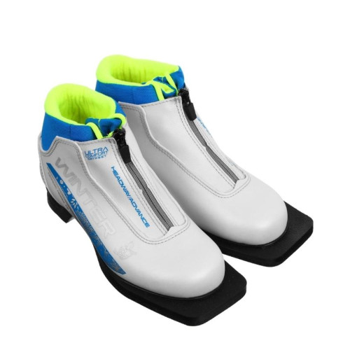 Ботинки лыжные 75мм TREK Winter Comfort 3, цв. белый/синий/лайм-неон, лого синий, р.34