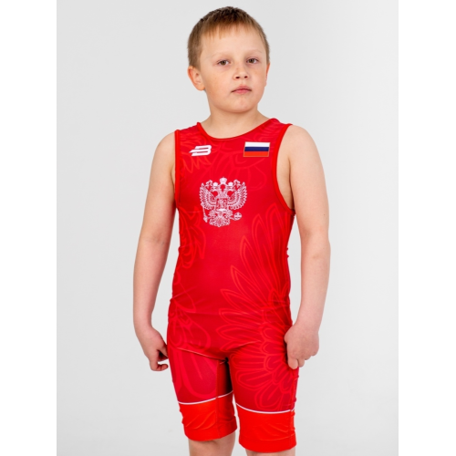 Трико борцовское BOYBO PROFI GERB BT30 одностороннее, цв. красный, р. S