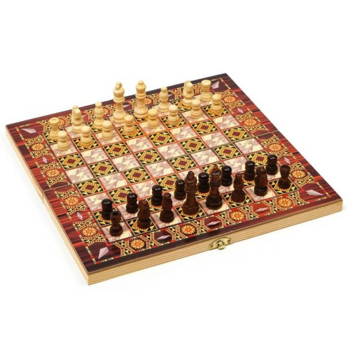 Игра настольная 3 в 1 Узоры (шашки, шахматы, нарды) 30х30 см (1267615)