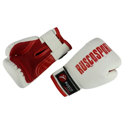 Перчатки боксерские RUSCOsport детские, кож.зам., 6 OZ, белый/красный