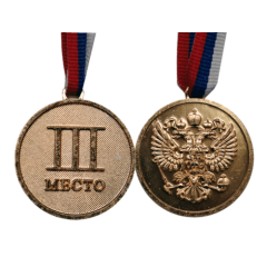 Медаль  3 место. Диаметр 4,5 см, длина ленты 38 см