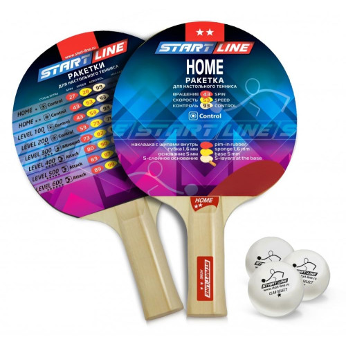Набор для н/т START LINE HOME (2 ракетки + 3 мяча* + сетка + крепеж) (711786)