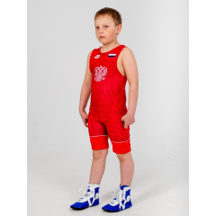 Трико борцовское BOYBO PROFI GERB BT30 одностороннее, цв. красный, р. XXXS