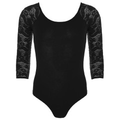 Купальник гимнаст SIMA Кружево 3, хлопок 95%, эластан 5%, длинный рукав, цвет черный (р. 36) (379499
