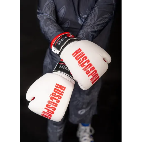 Перчатки боксерские RUSCOsport детские, кож.зам., 6 OZ, белый/красный