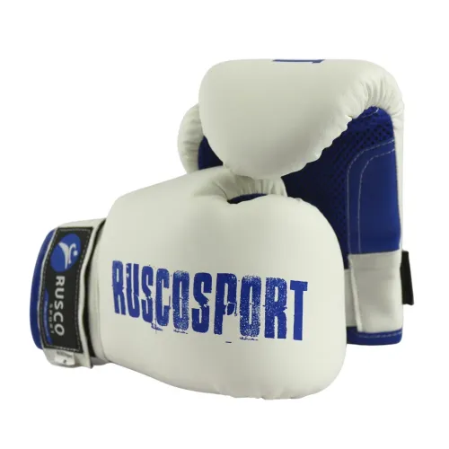 Перчатки боксерские RUSCOsport детские, кож.зам., 6 OZ, белый/синий