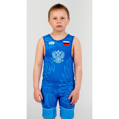 Трико борцовское BOYBO PROFI GERB BT30 одностороннее, цв. синий, р. XS