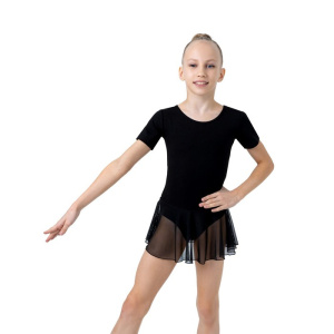 Купальник гимнаст SIMA х/б, короткий рукав, юбка-сетка, цвет черный (р. 36) (2620722)