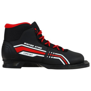 Ботинки лыжные 75мм WINTER STAR COMFORT иск. кожа, цв. чёрный/красный, лого белый, р.43