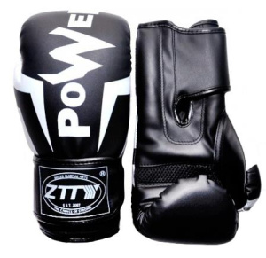 Перчатки боксерские ZTTY Q116, р-р 12 OZ, цв. черный/белый