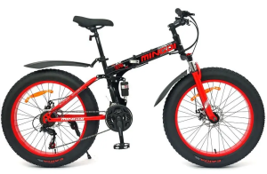 Велосипед MINGDI 24" FAT BIKE 730 (21ск., скл рама, двухподвес) черный/красный