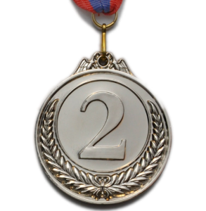 Медаль PF-2 наградная с лентой, d - 65мм (цвет серебро)