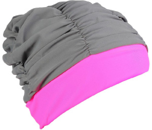 Шапочка для плавания ONLYTOP, тканевая, обхват 54-60см, цвет серый/розовый (3285673)