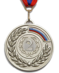 Медаль 5201-14 d - 65мм (цвет "серебро") Номер и флаг в обрамлении лавровых веток