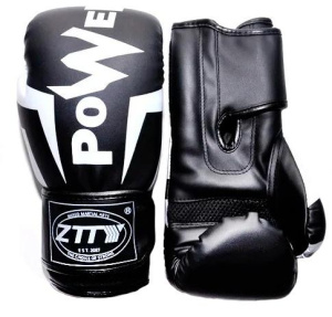 Перчатки боксерские ZTTY Q116, р-р 10 OZ, цв. черный/белый