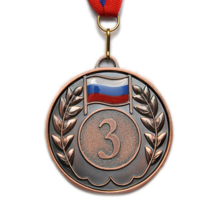 Медаль 5201-12 d - 65мм (цвет "бронза") Номер и флаг в обрамлении лавровых веток