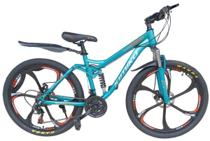 Велосипед KIMIKO 26" (21ск., литые колеса, двухподвес) зеленый/оранжевый