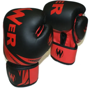 Перчатки боксерские POW-W-К, р-р 6 OZ, цв. черный/красный